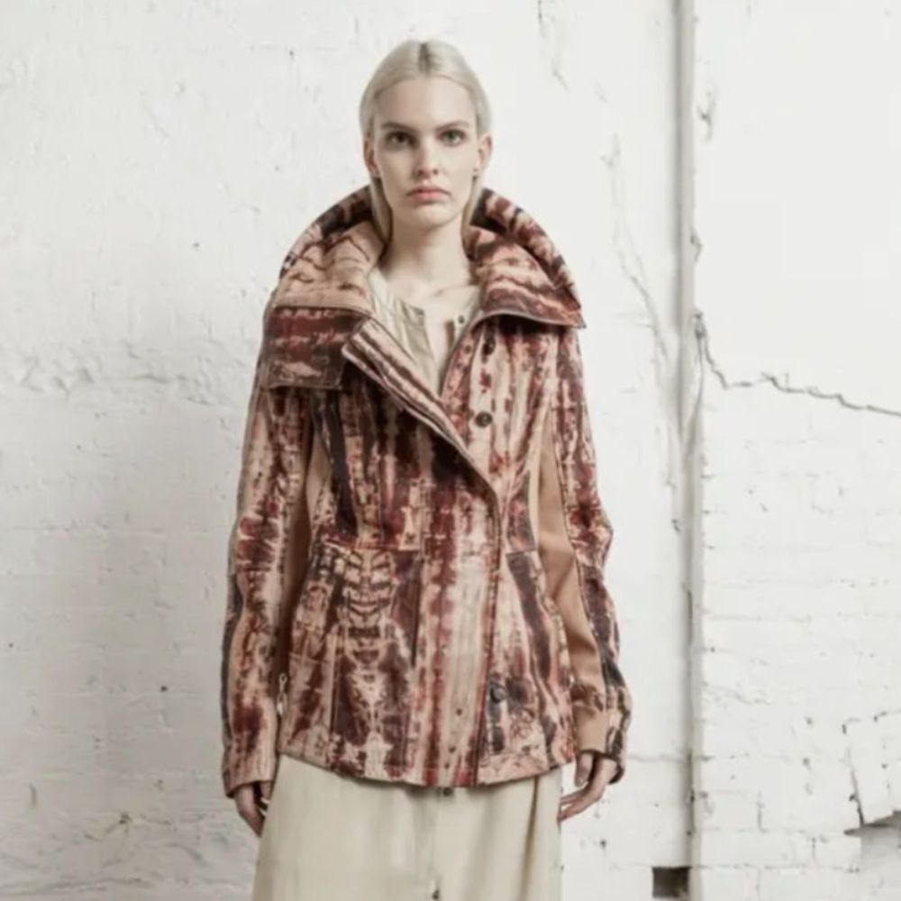 Nicholas K Revised Brock Leather Jacket Bronze Tie Dye Size X Small